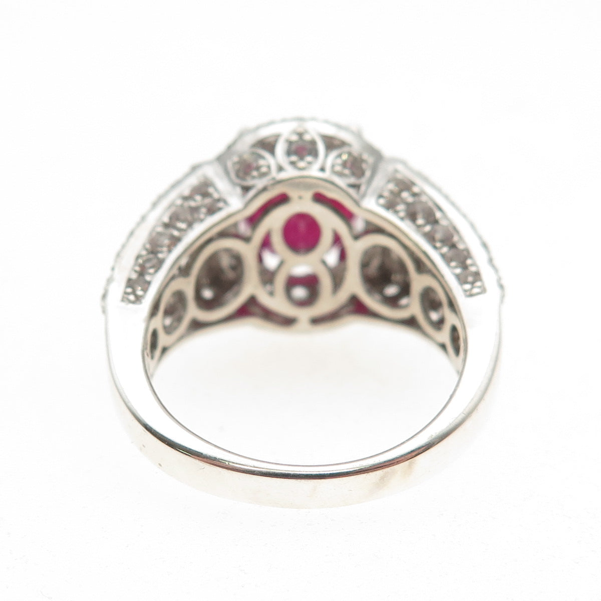 Chuck Clemency 925 Sterling Silver Real Ruby & White Topaz Ring Size 8