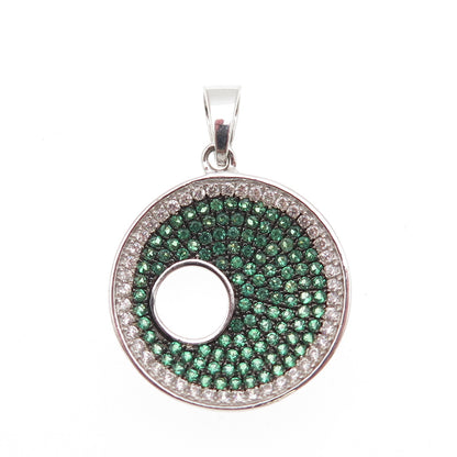 925 Sterling Silver Real Round-Cut Chrome Diopside & C Z Crescent Charm Pendant