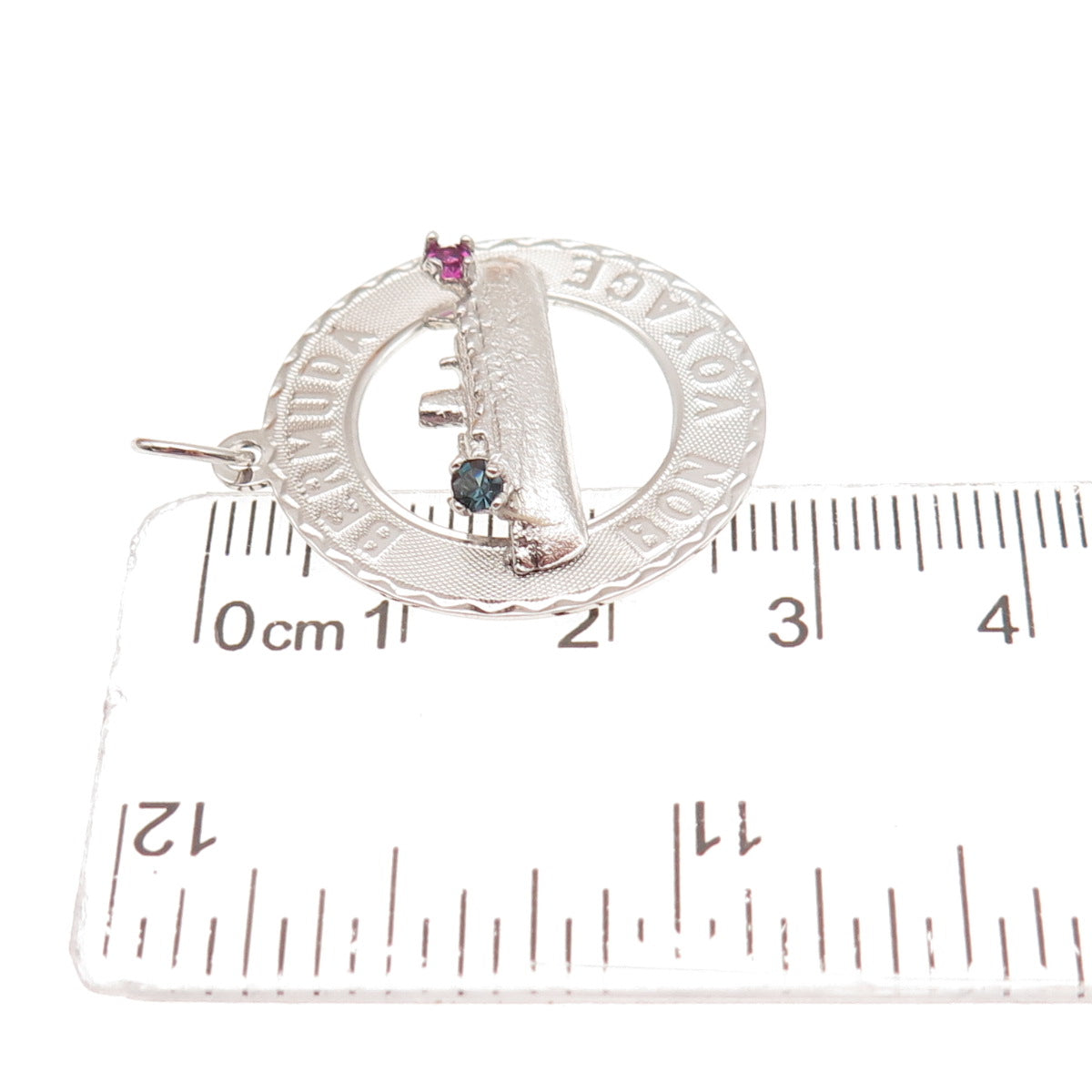 CREA 925 Sterling Silver Vintage Rhinestone Bermuda Bon Voyage Charm Pendant