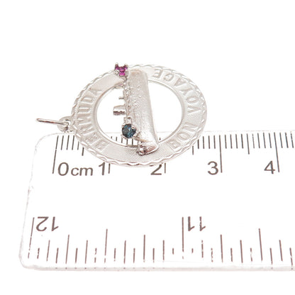 CREA 925 Sterling Silver Vintage Rhinestone Bermuda Bon Voyage Charm Pendant
