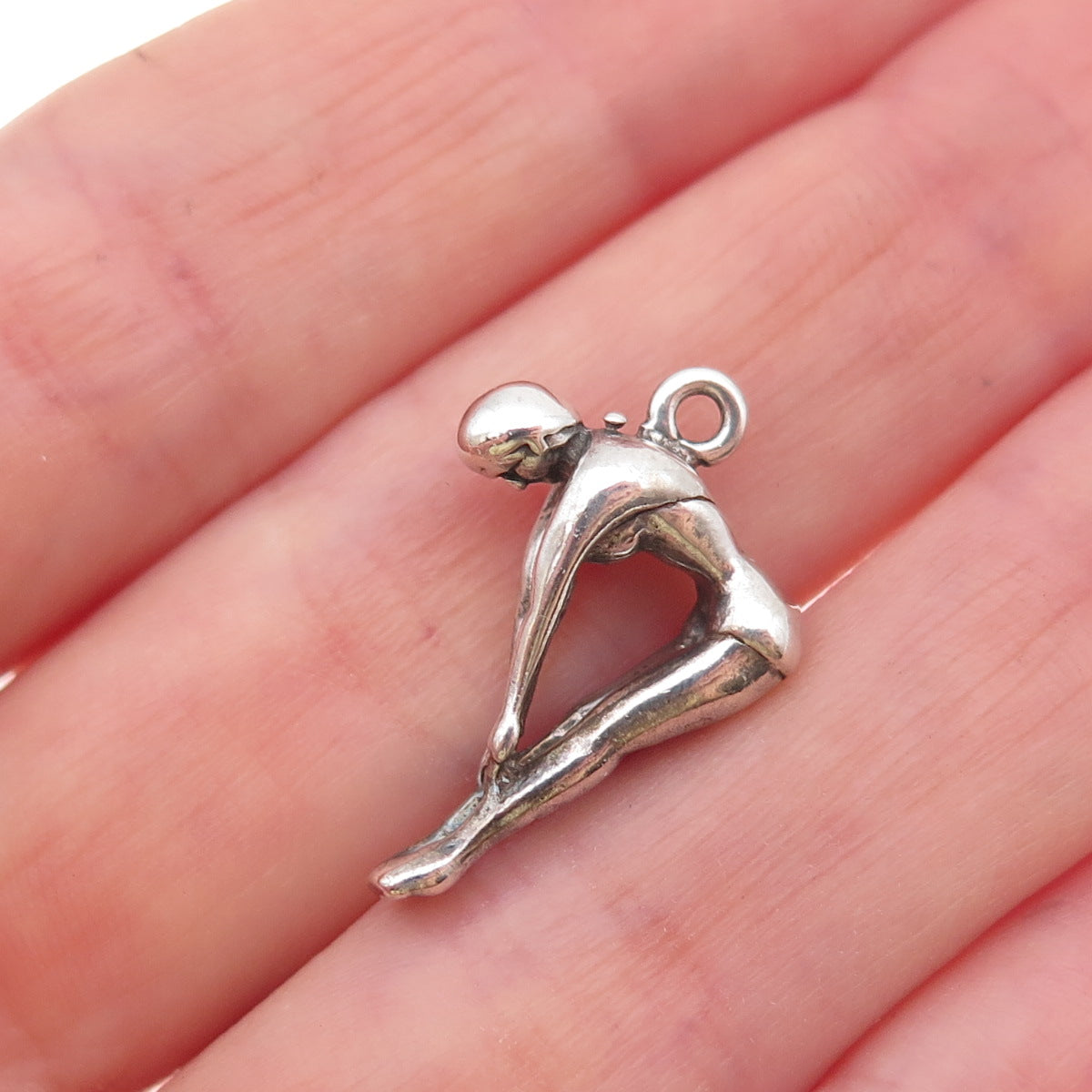 925 Sterling Silver Vintage Female Diver Oxidized 3D Charm Pendant