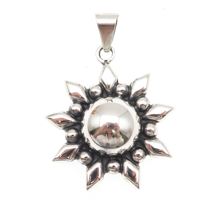 925 Sterling Silver Vintage CII Mexico Sun Beaded Oxidized Pendant