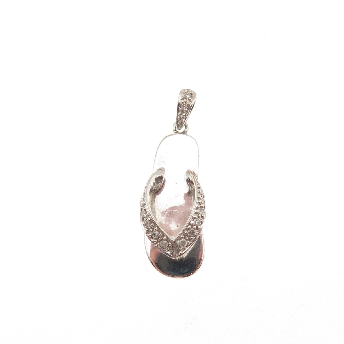 925 Sterling Silver Real Round-Cut Diamond Flip Flop 3D Mini Charm Pendant