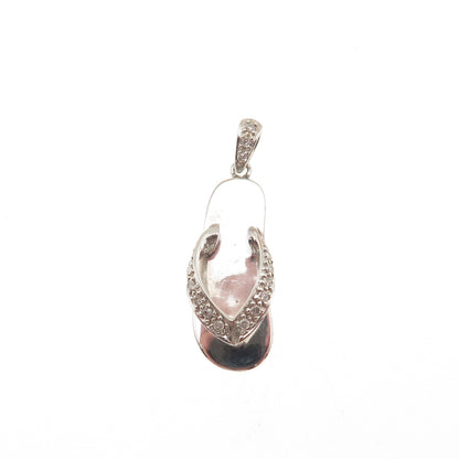 925 Sterling Silver Real Round-Cut Diamond Flip Flop 3D Mini Charm Pendant
