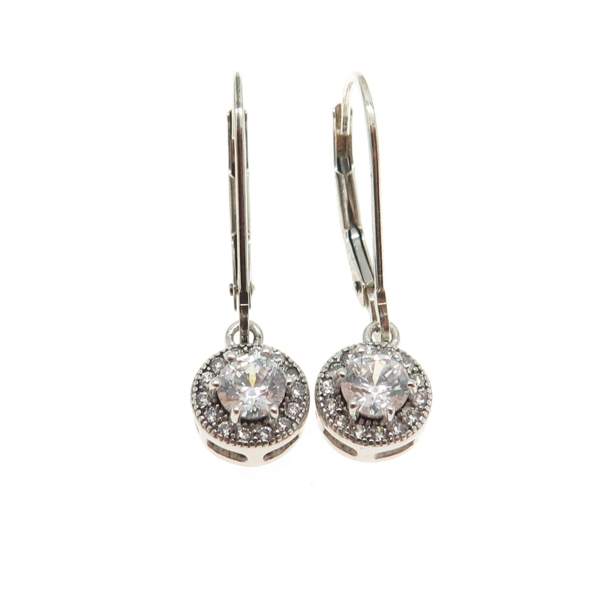 925 Sterling Silver Round-Cut C Z Dangle Earrings