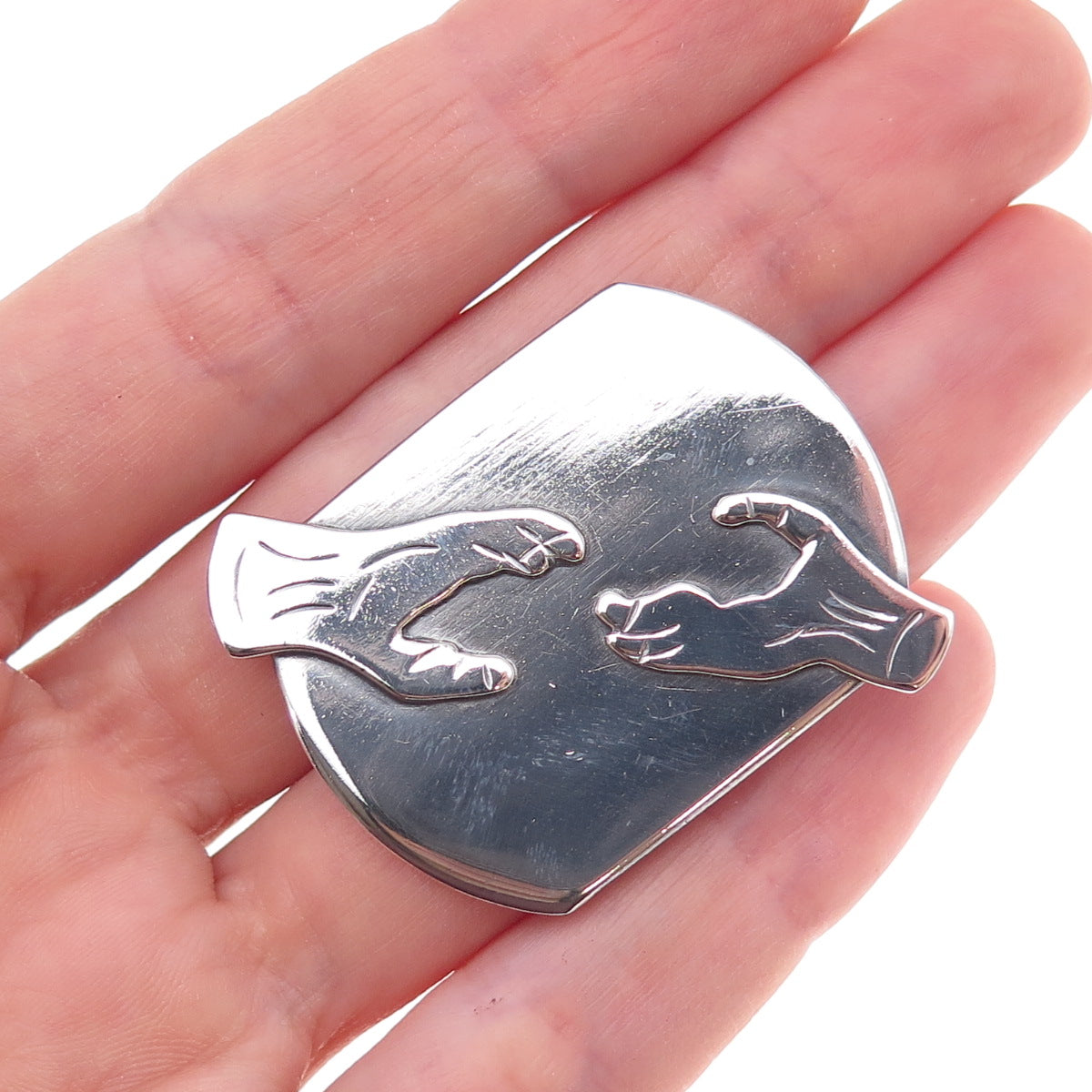 Kathy Walters 925 Sterling Silver Vintage The Creation of Adam Oxidized Brooch