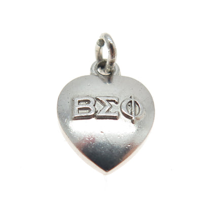 925 Sterling Silver Vintage 1962 Beta Sigma Phi Heart Minimalist Charm Pendant