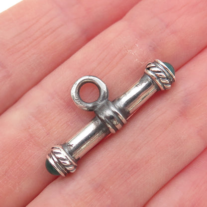 925 Sterling Silver Vintage Green Chalcedony Bracelet / Necklace Toggle Lock Bar