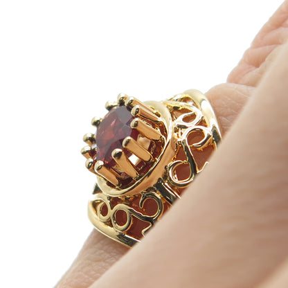 925 Sterling Silver Gold Plated Real Red Garnet Swirl Ring Size 5.75