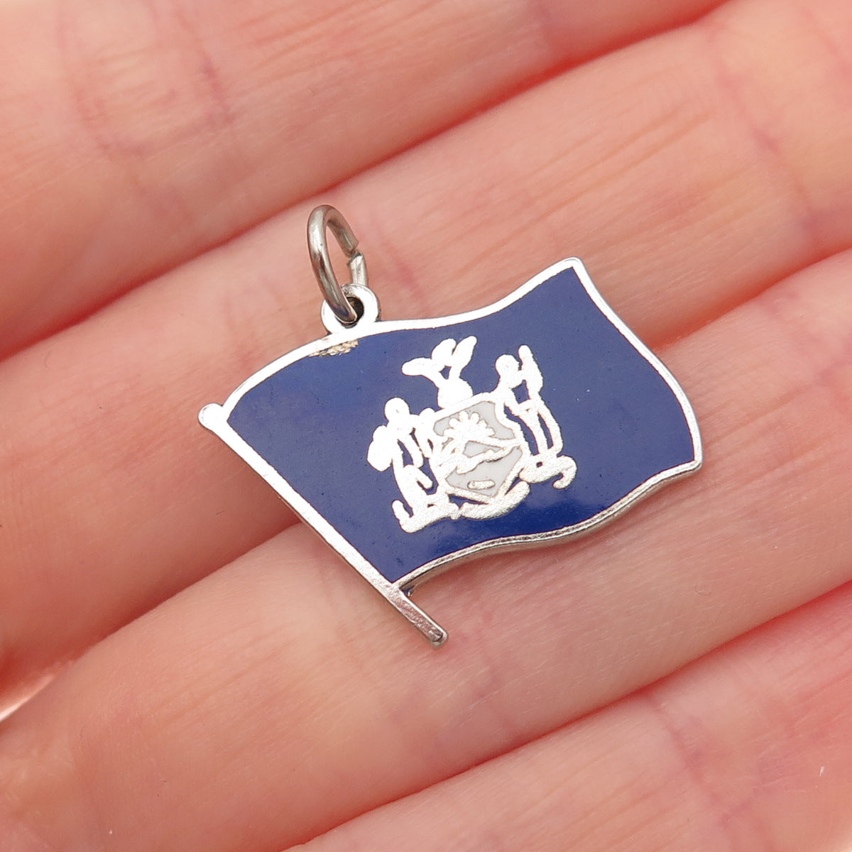 Elco 925 Sterling Silver Vintage Enamel New York State Flag Mini Charm Pendant