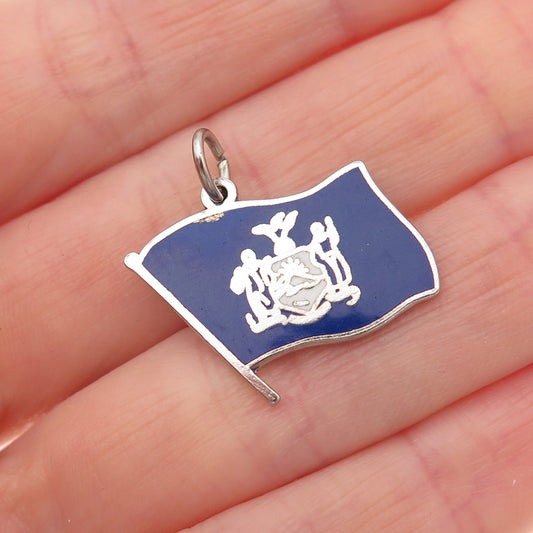 Elco 925 Sterling Silver Vintage Enamel New York State Flag Mini Charm Pendant
