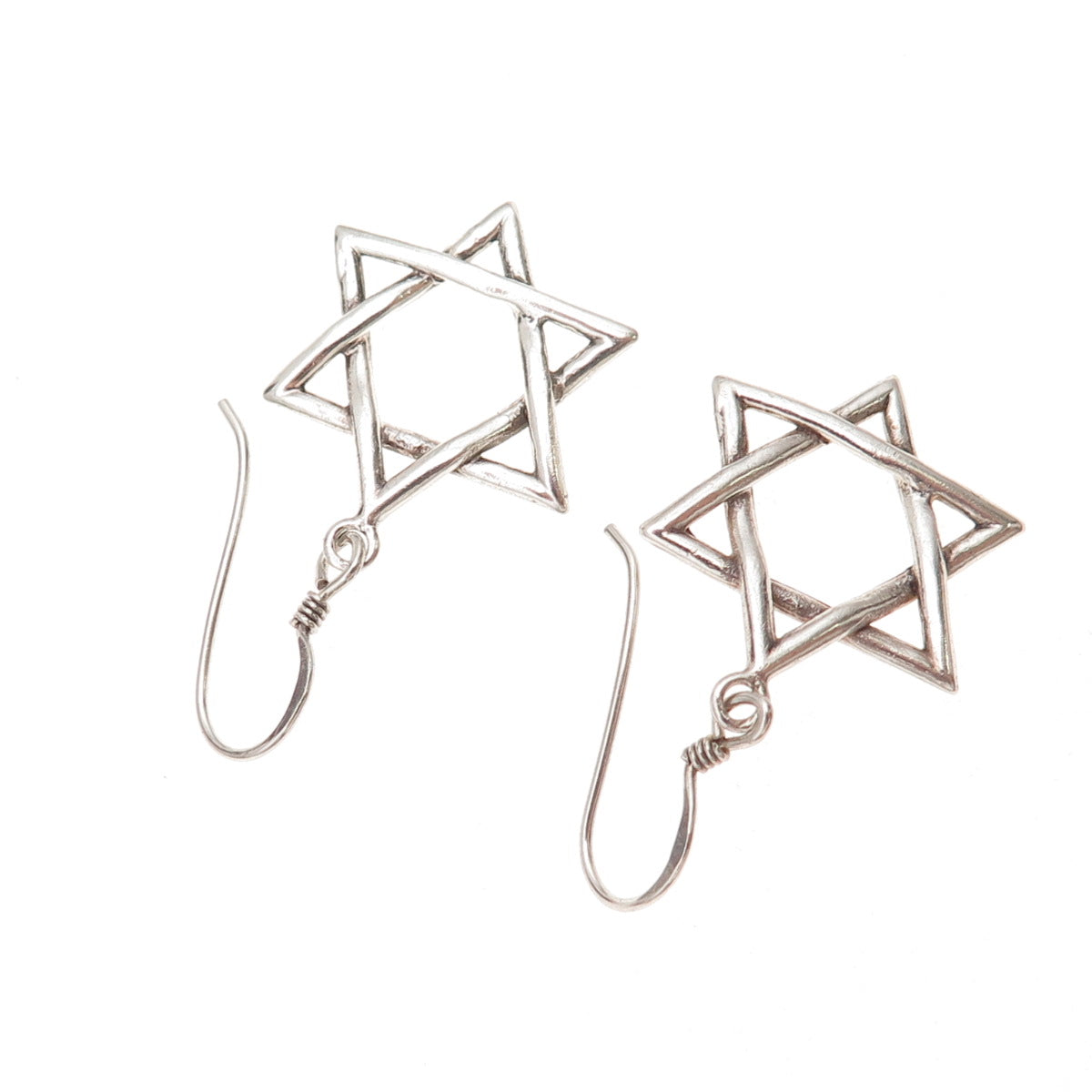925 Sterling Silver Vintage Star of David Oxidized Dangle Earrings
