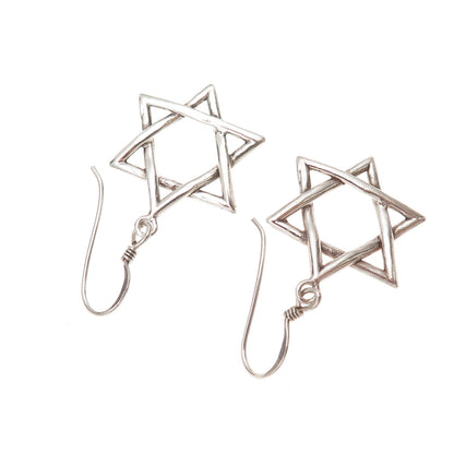 925 Sterling Silver Vintage Star of David Oxidized Dangle Earrings