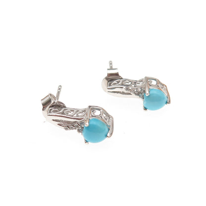 Chuck Clemency 925 Sterling Silver Real Turquoise & White Topaz Heart Earrings
