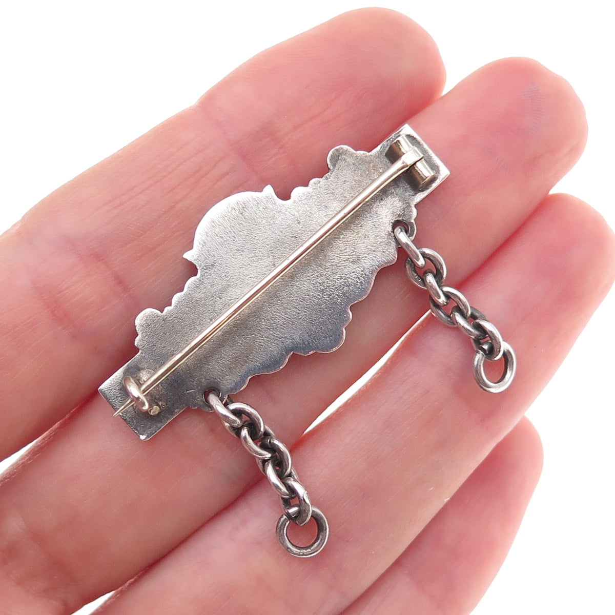 925 Sterling Silver Antique Art Deco Nameplate Oxidized Pin Brooch