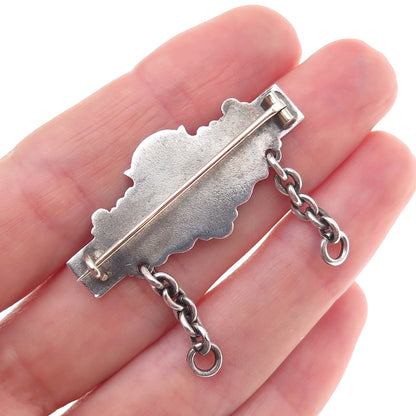 925 Sterling Silver Antique Art Deco Nameplate Oxidized Pin Brooch