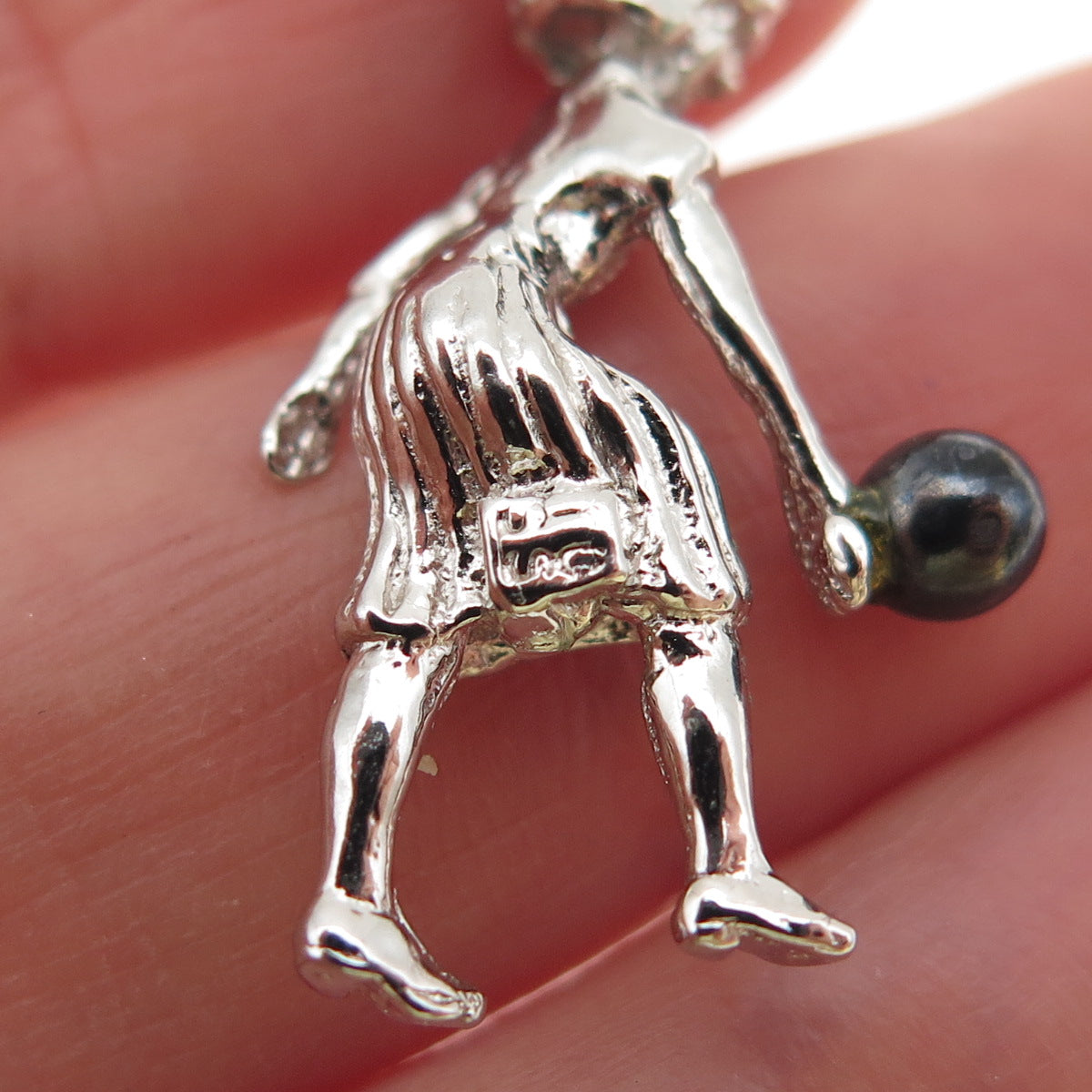 Town & Country 925 Sterling Vintage Real Hematite Female Bowler 3D Charm Pendant
