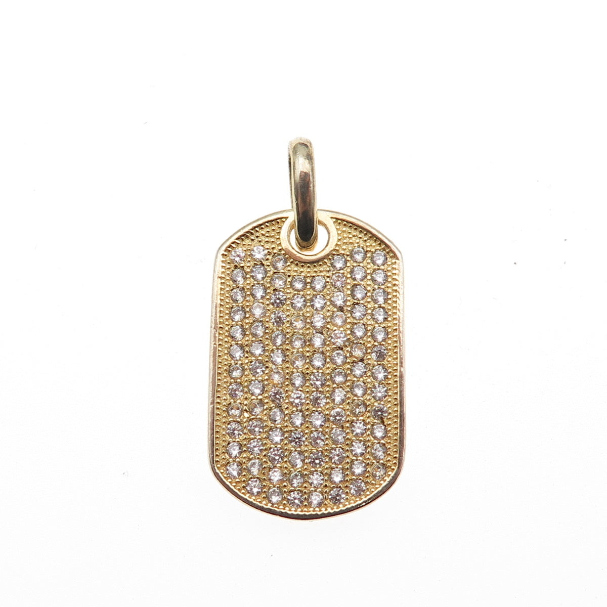 925 Sterling Silver Gold Plated Round-Cut C Z Tag Charm Pendant