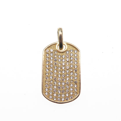 925 Sterling Silver Gold Plated Round-Cut C Z Tag Charm Pendant