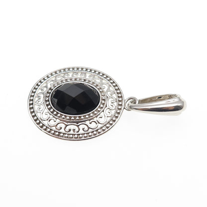 925 Sterling Silver Vintage Real Black Onyx Beaded Ornate Pendant