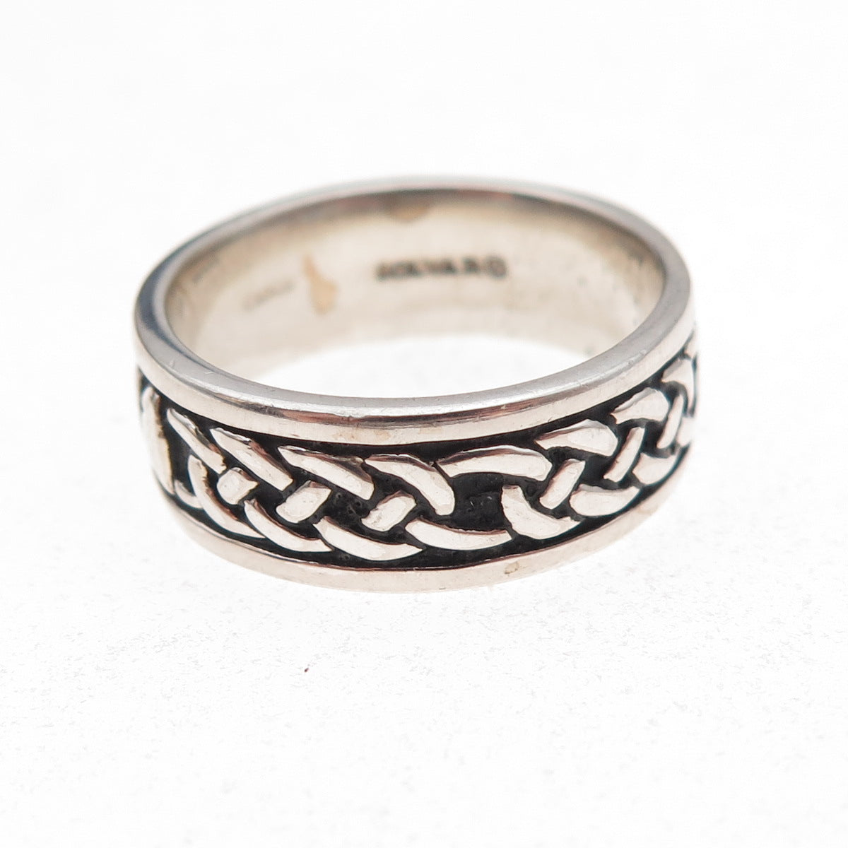 Solvar 925 Sterling Silver Vintage Irish Claddagh Oxidized Band Ring Size 9.25