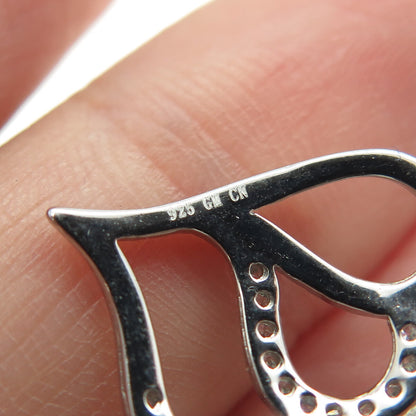 925 Sterling Silver Round-Cut Shaped C Z Couple of Hearts Pendant