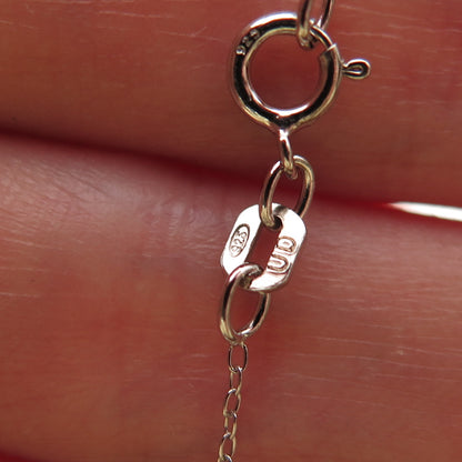 925 Sterling Silver Real Round-Cut Diamond Heart Cable Chain Necklace 18"