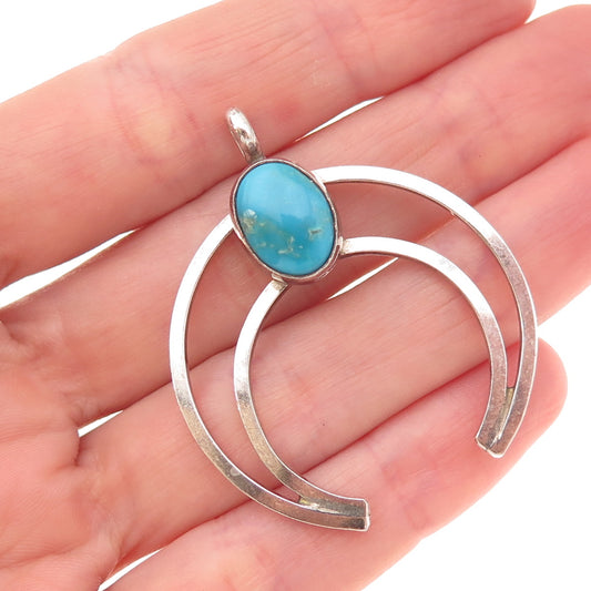 Old Pawn 925 Sterling Silver Vintage Turquoise Naja Overlay Tribal Charm Pendant