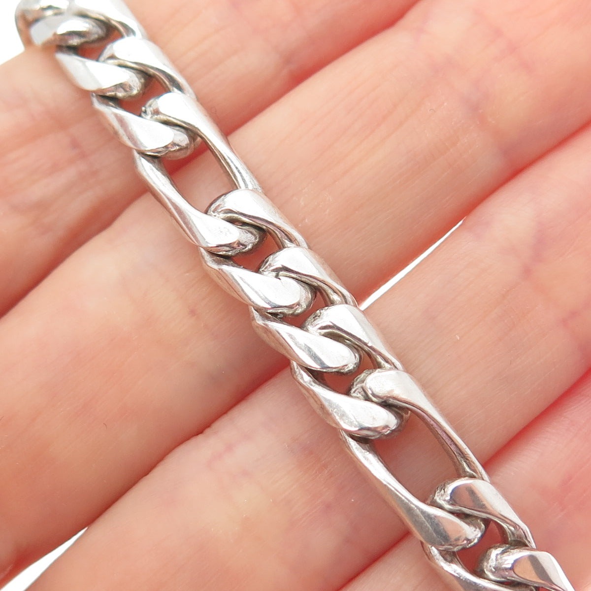 925 Sterling Silver Vintage Mexico Figaro Link Bracelet 8.5"