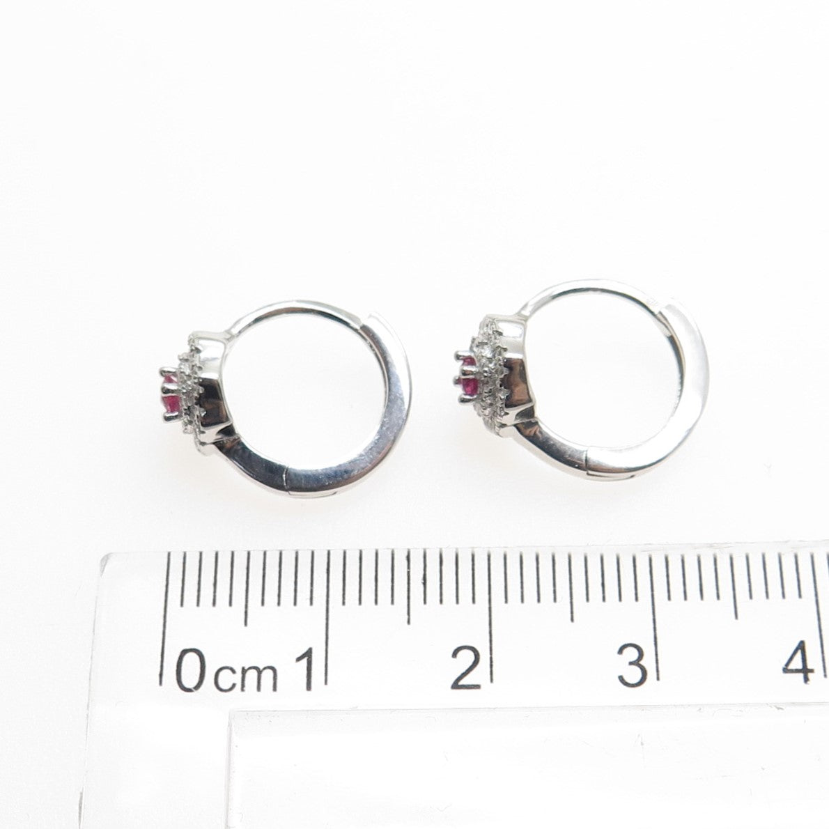 925 Sterling Silver Pink & White Round-Cut Shaped C Z Hoop Earrings