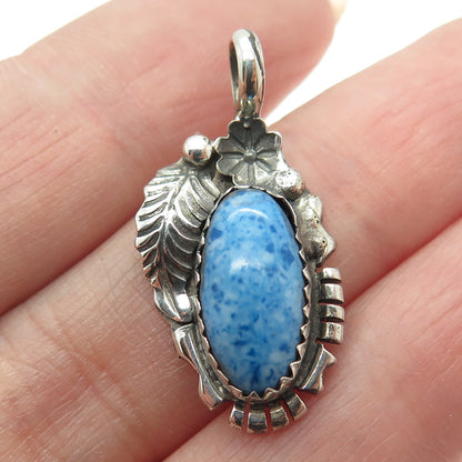 Old Pawn 925 Sterling Silver Vintage Southwestern Sodalite Floral Leaf Pendant