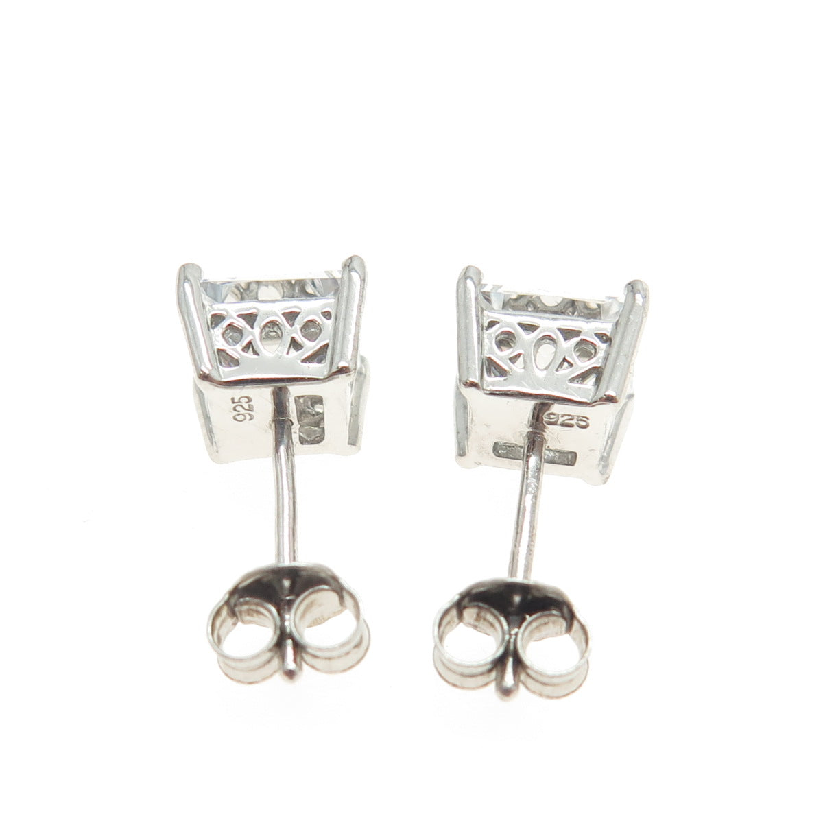 925 Sterling Silver Princess-Cut Shaped C Z Stud Earrings