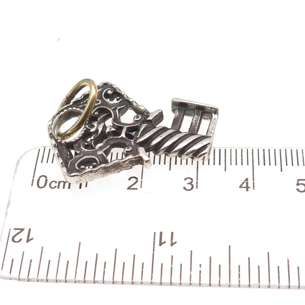 925 Sterling Silver Antique Art Deco Floral Key Oxidized Charm Pendant