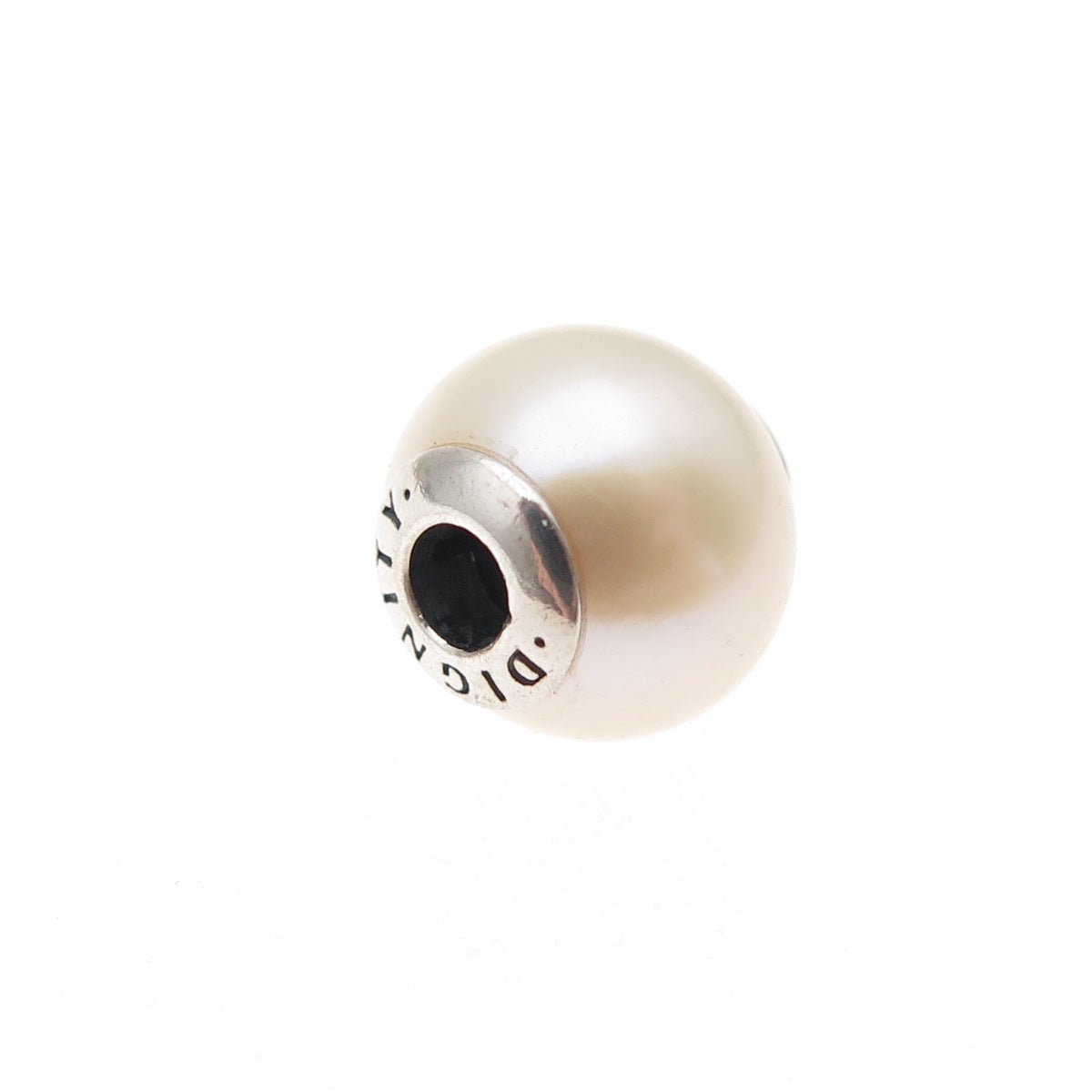 Pandora 925 Sterling Silver Faux Pearl Essence Dignity Slide Bead Charm