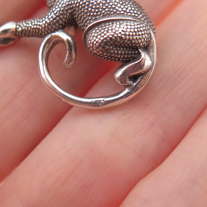 925 Sterling Silver Vintage Monkeying Around Oxidized 3D Charm Pendant