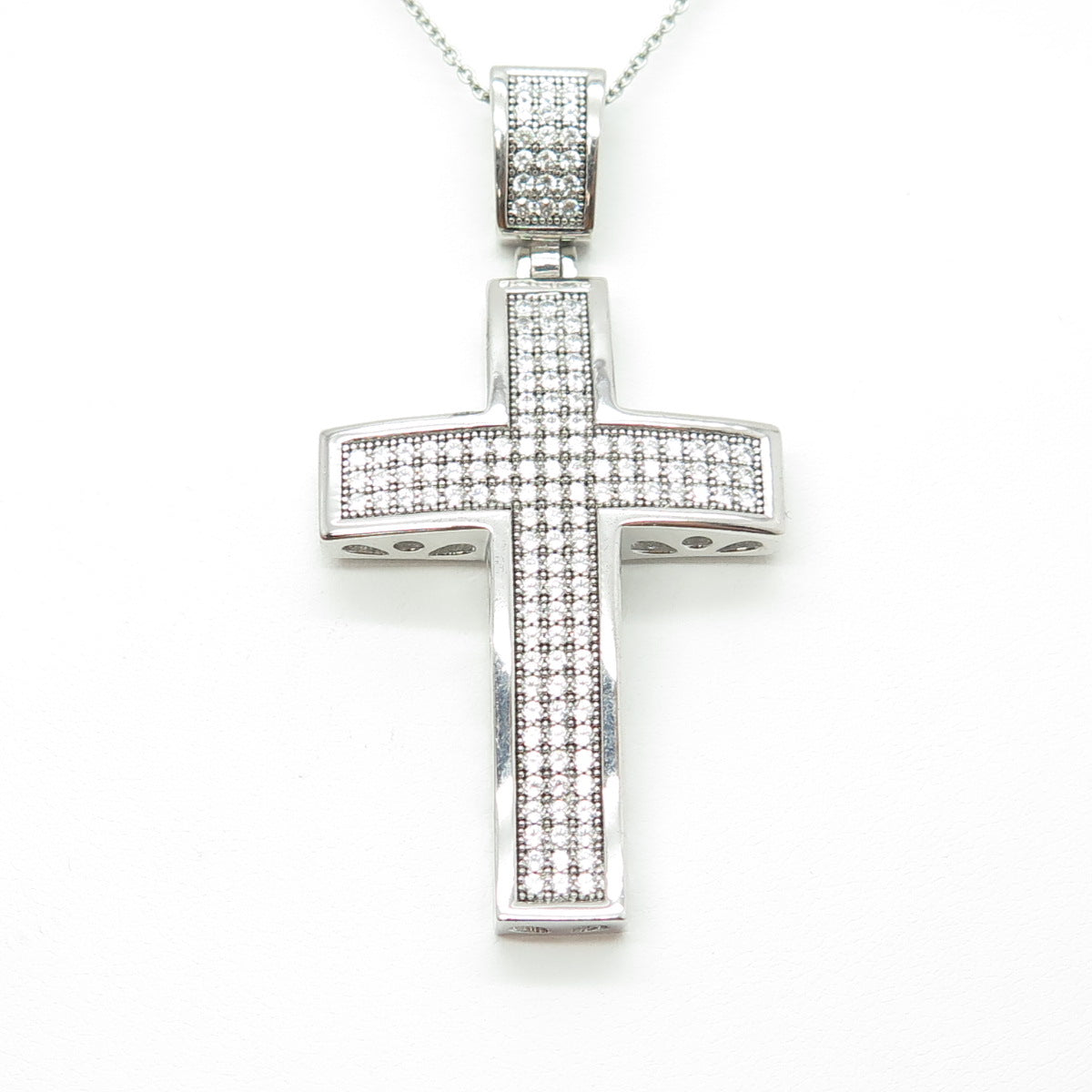 925 Sterling Silver Round-Cut C Z Sparkle Cross Cable Chain Necklace 20"