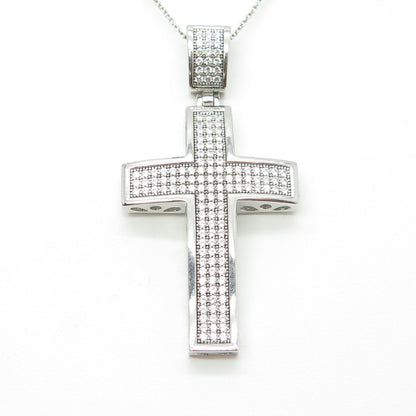 925 Sterling Silver Round-Cut C Z Sparkle Cross Cable Chain Necklace 20"