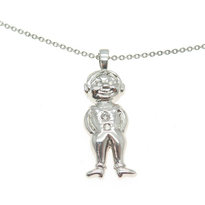 925 Sterling Silver Round-Cut C Z Astronaut Cable Chain Necklace 16"