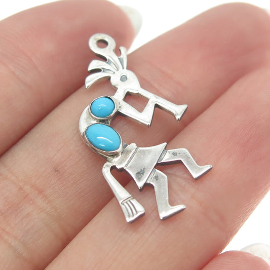 ELLA PETER NAVAJO Old Pawn Sterling Silver Turquoise Kokopelli Tribal Pendant