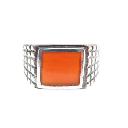 925 Sterling Silver Vintage Real Carnelian Gemstone Checkered Ring Size 6