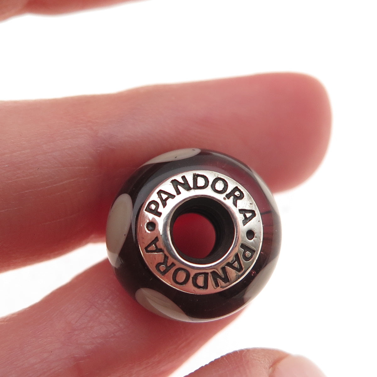Pandora 925 Sterling Silver Murano Glass Heart Slide Bead Charm