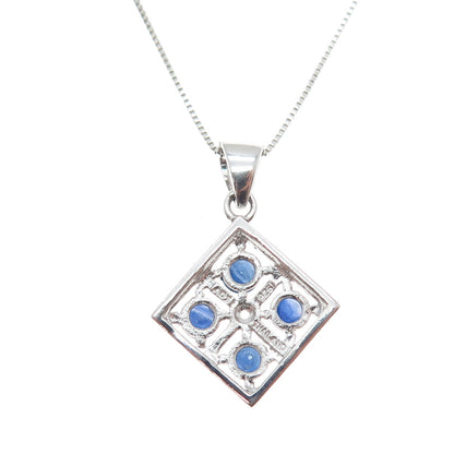 925 Sterling Silver Real Sapphire & White Topaz Box Chain Necklace 18"