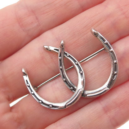 Beau 925 Sterling Silver Antique Art Deco Double Horseshoe Good Luck Pin Brooch