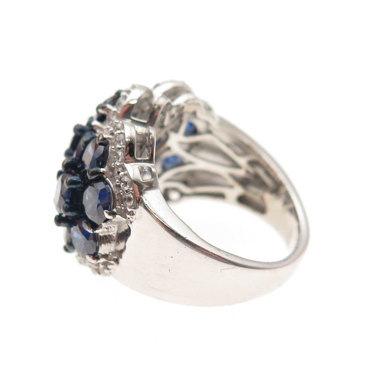 SAMARA SJD Sterling Silver Round-Cut Blue & White C Z Cluster Ring Size 5.25