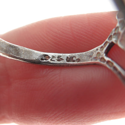 925 Sterling Silver Vintage Diamond-Cut Flower Oxidized Ring Size 6.75