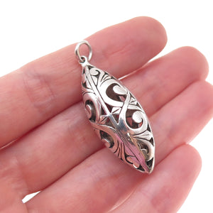 925 Sterling Silver Vintage Floral Scroll Oxidized Charm Pendant