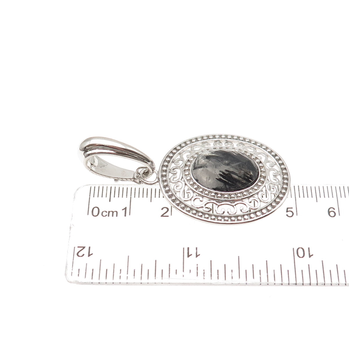 925 Sterling Silver Real Rutilated Quartz Swirl Beaded Pendant