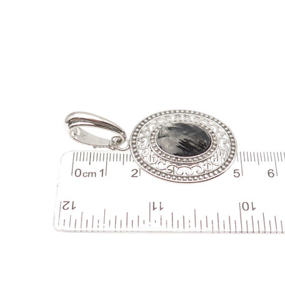 925 Sterling Silver Real Rutilated Quartz Swirl Beaded Pendant