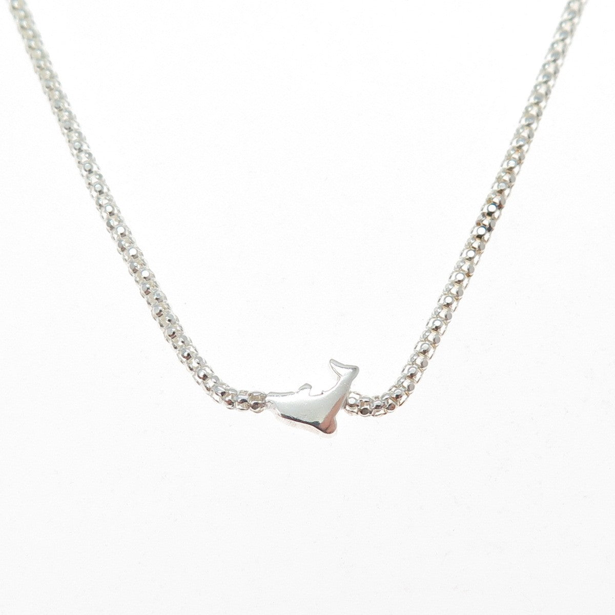 925 Sterling Silver Italy Dolphin Popcorn Chain Necklace 18"