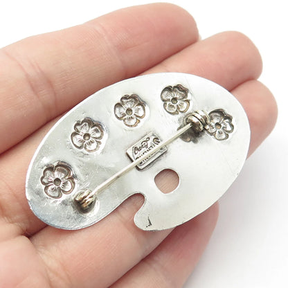 925 Sterling Silver Vintage Lang Enamel Palette Floral Pin Brooch